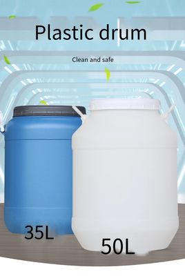 Kapaklı HDPE Beyaz Yuvarlak Yeniden Kullanılabilir 50L Plastik Kimyasal Konteyner